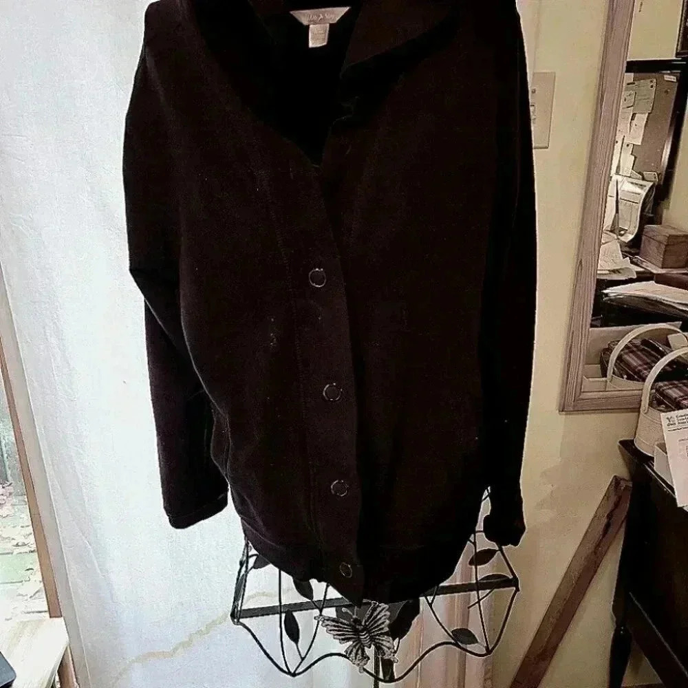 White Stag  Black Soot Hooded Sweater Jacket Snap Closure